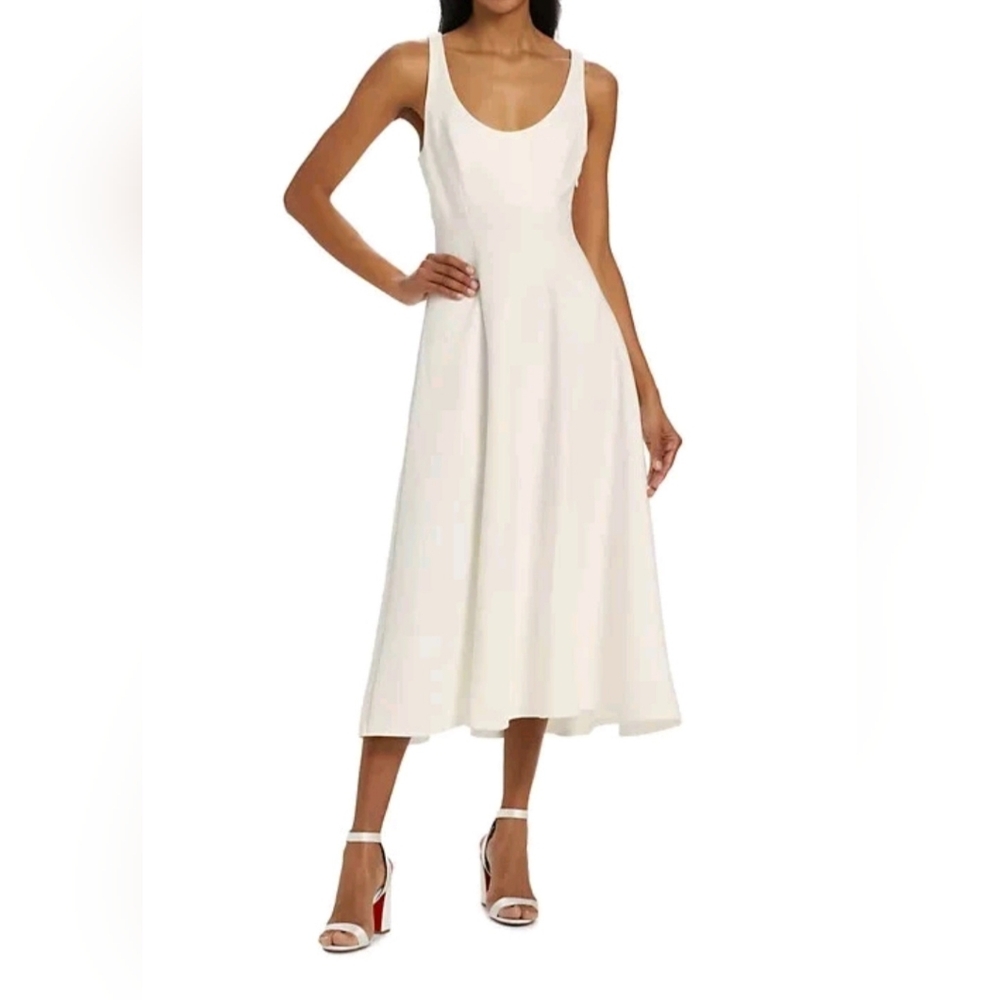 REFORMATION White Mikol Princess Seam Scoop-Neck Pleated A-Line Midi Size S